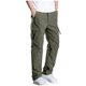 thumbnail image 5 of Pantalones largos de poliéster para hombre, de color liso, informales, con botones, cintura elástica y múltiples bolsillos., 5 of 9