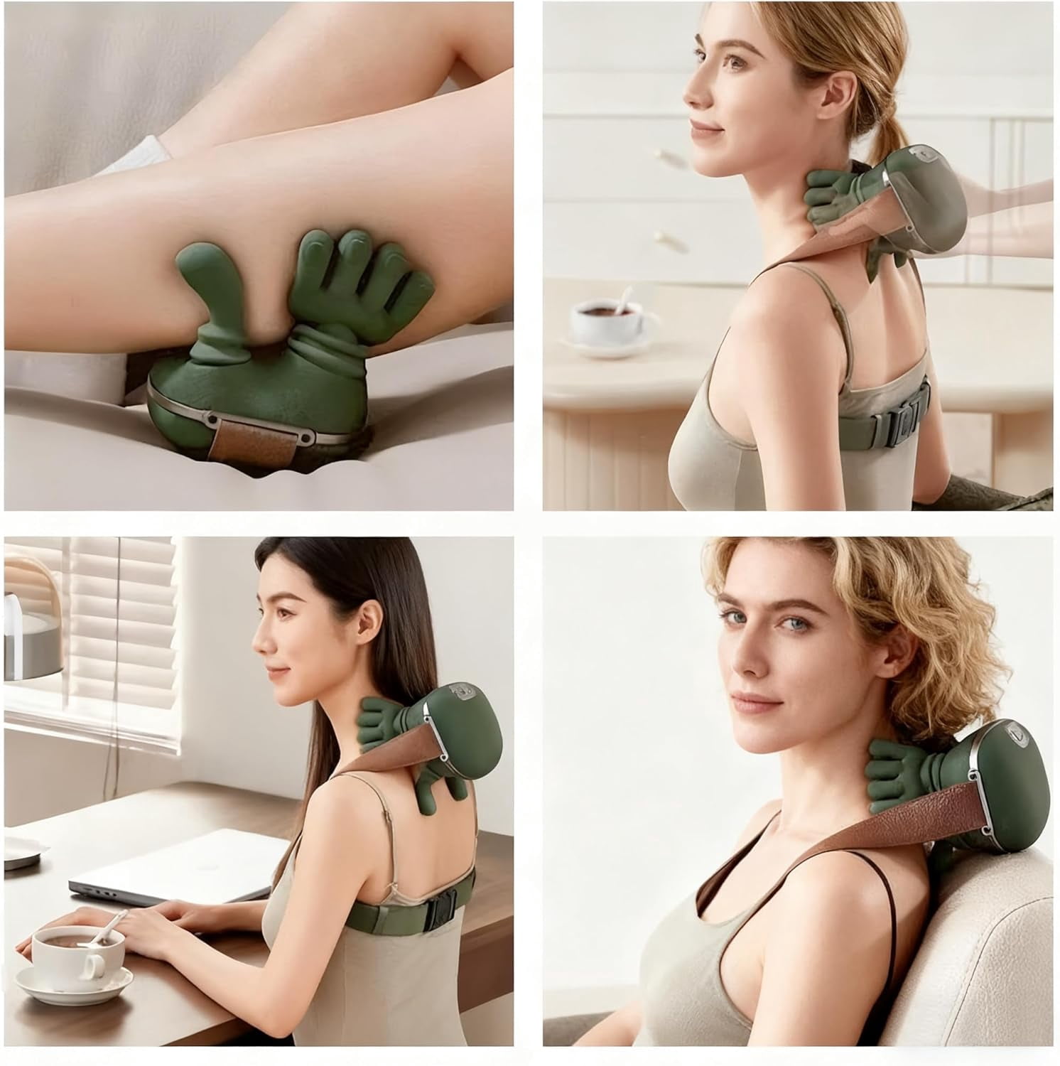The Bionic 3D Neck & Shoulder Massager with Heat, 4D Shiatsu Deep Tissue Massage for Pain Relief, Cordless Rechargeable, Green