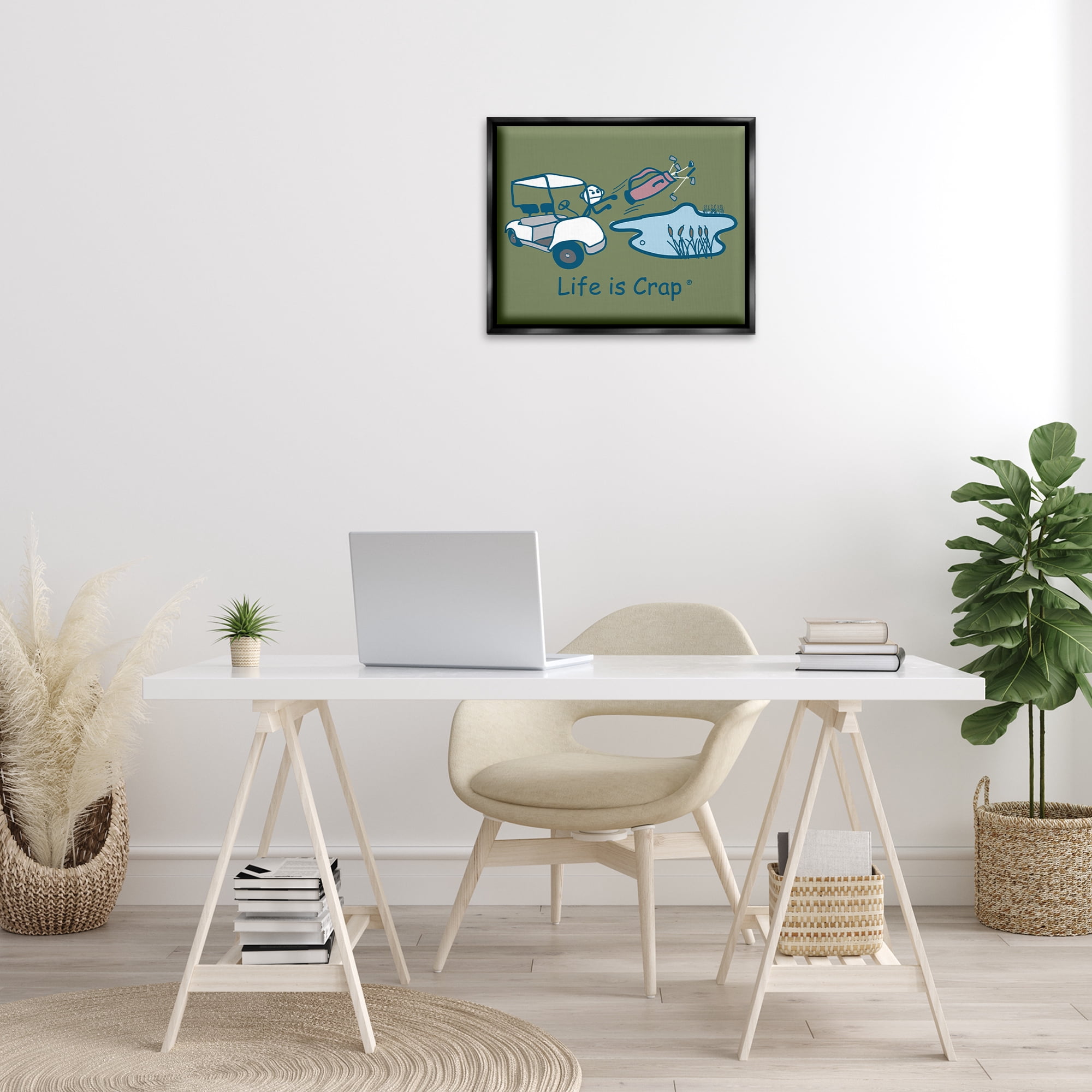 Stupell Industries Throwing Golf Clubs Novelty & Humor Painting Black Floater Framed Canvas Art Print Wall Art, 21 x 17