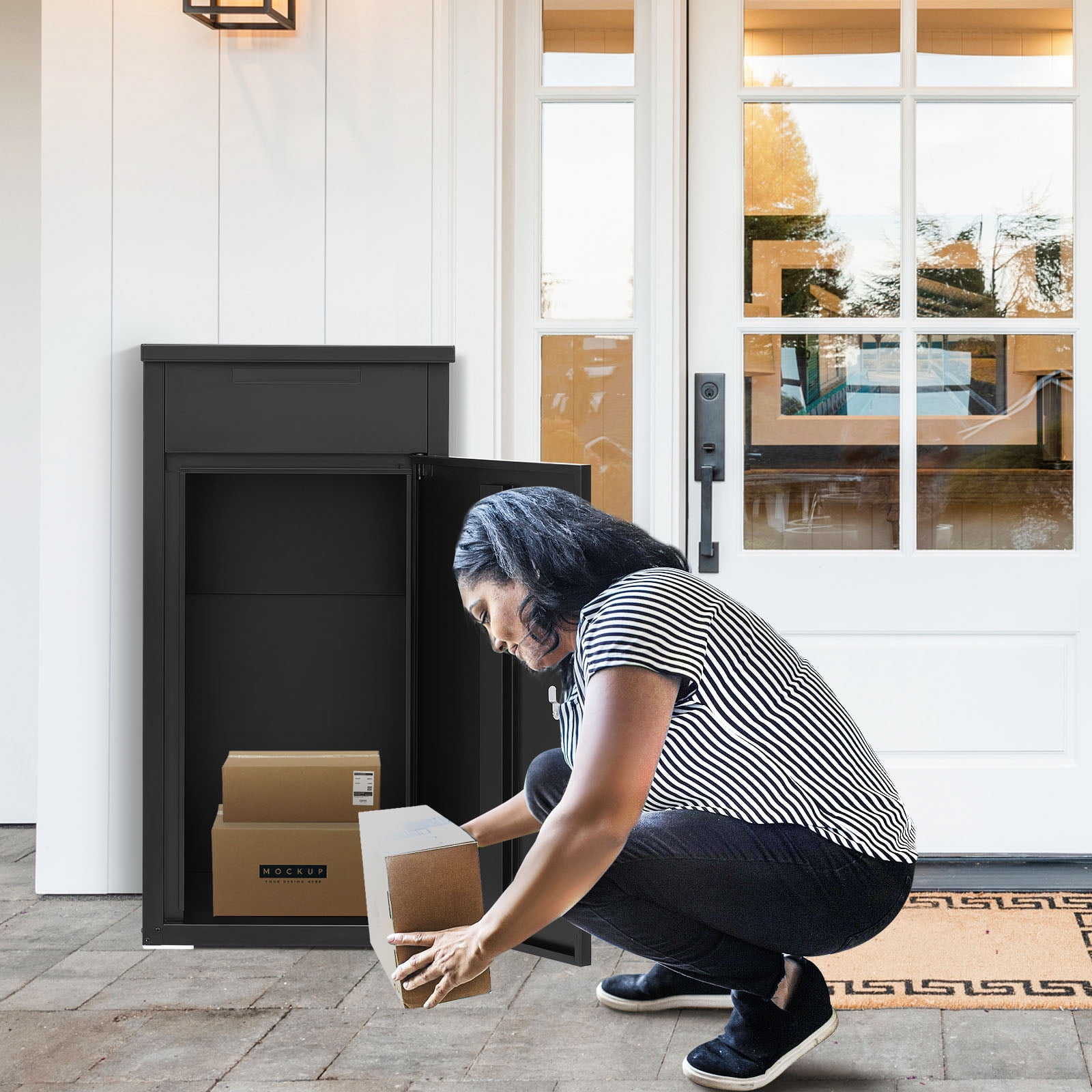 AECOJOY Package Delivery Boxes for Outside Parcel Drop Box Outdoor Storage Box Wall Mounted Express Mail Package Delivery Box 17" x 16" x 38.3" Black