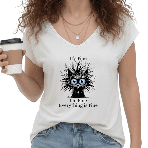 UNISHE Women's "It's Fine I'm Fine" Cat Quote S-5XL V-Neck Sleeveless T-Shirt S-5XL Fashion Casual Tank Top