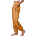 thumbnail image 3 of Zjunqe Summer Lightweight Gauze Linen Pants for Women Smocked High Waisted Wide Leg Flowy Bootcut Trousers Business Casual Pant Relaxed Fit Yoga Lounge Harem Pants Loose Fit Jogger Pants Yellow Xxl, 3 of 6