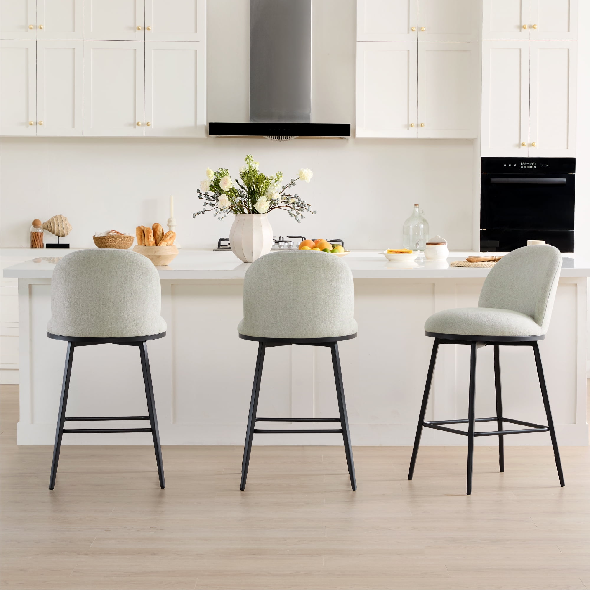 Spruce & Spring Counter Height Swivel Bar Stool with Metal Frame Set of 2, Light