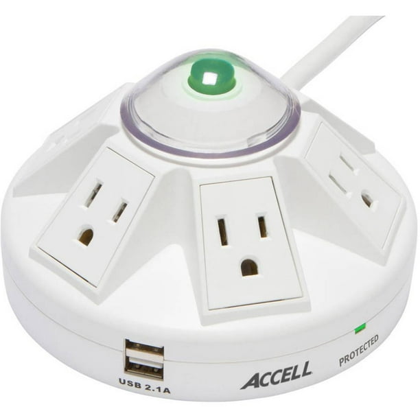 Accell Powramid 6 Outlet Surge Protector with 2x USB Charging Ports, UL