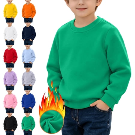 NAISIBABY Boys Sweatshirt Fleece Lined Long Sleeve Crewneck Pullover Casual Top Pink Size 18M