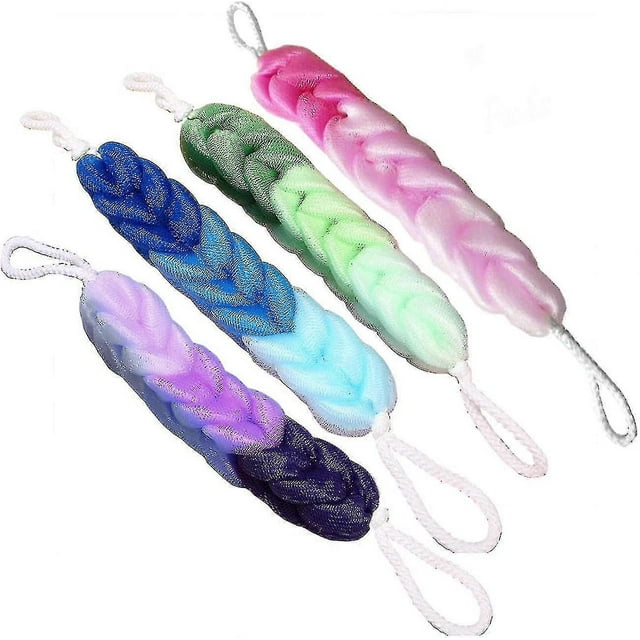 4 Packs Long Stretch Back Sponge With Rope Handles Back Scrubber Body Sponges For Bathing, Bath Shower Mesh Sponge Body Deep Cleaning For Men & Women