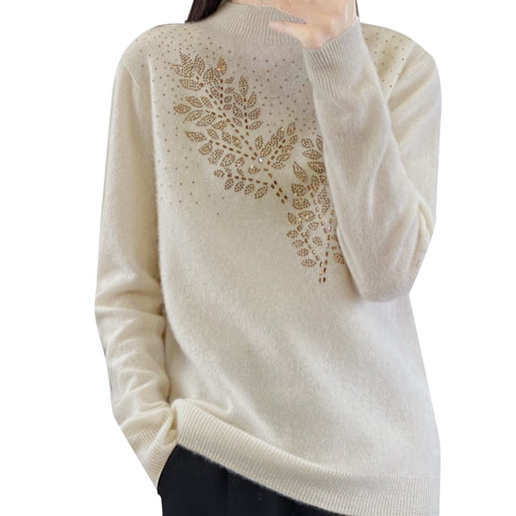 VISALY Turtleneck Sweatshirt Knit Sweater Light Sweaters Long Sleeve Crew Neck Lightweight Soft Knitted Pullover Knitted Blouse Crochet Sweaters Womens Hoodies Pullover Dressy Sweaters Beige L