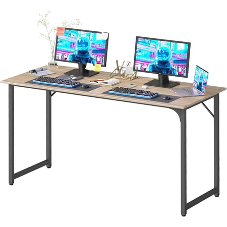 CL.HPAHKL 55 inch Computer Desk Modern Home Office Desk with Metal Frame & Wood Tabletop Simple Style Writing Study Work Table PC Desk for Home Bedroom Nature