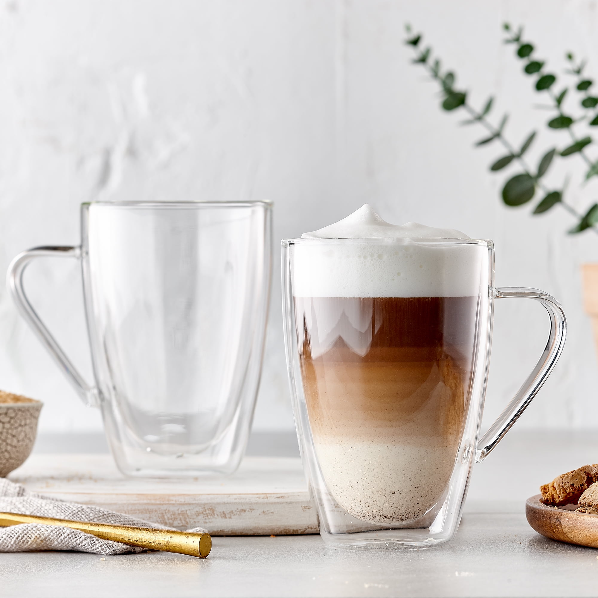 MAMMOTH Glass 2x230ml Double Walled Heat Resistant Borosilicate Mugs Cups for Coffee Latte Cappuccino Macchiato Flat White Tea Beer Chilled Drinks & Icecream 