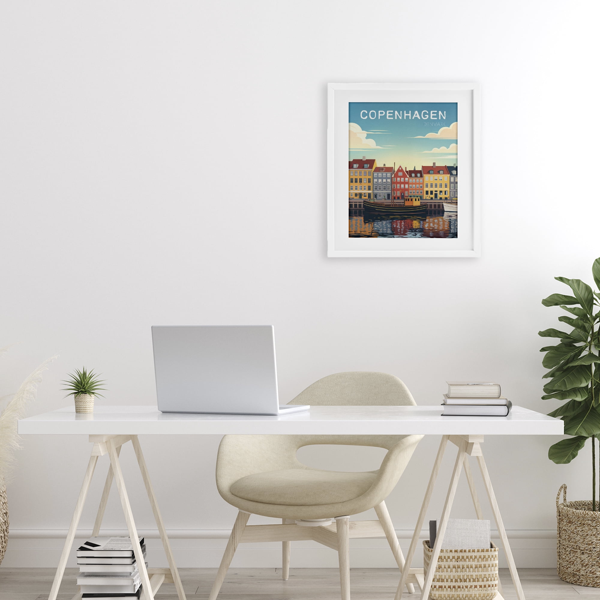 Stupell Industries Copenhagen Cityscape with River White Framed Print Under Glass, design by Andreas Magnusson