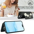 thumbnail image 4 of for iPhone 16 Pro Max Case Wallet,Women Flip Kickstand Folio Cover RFID Blocking Credit Card Slots Flower Patterned PU Leather Crossbody & Wrist Strap Purse For iPhone 16 Pro Max,Black, 4 of 9