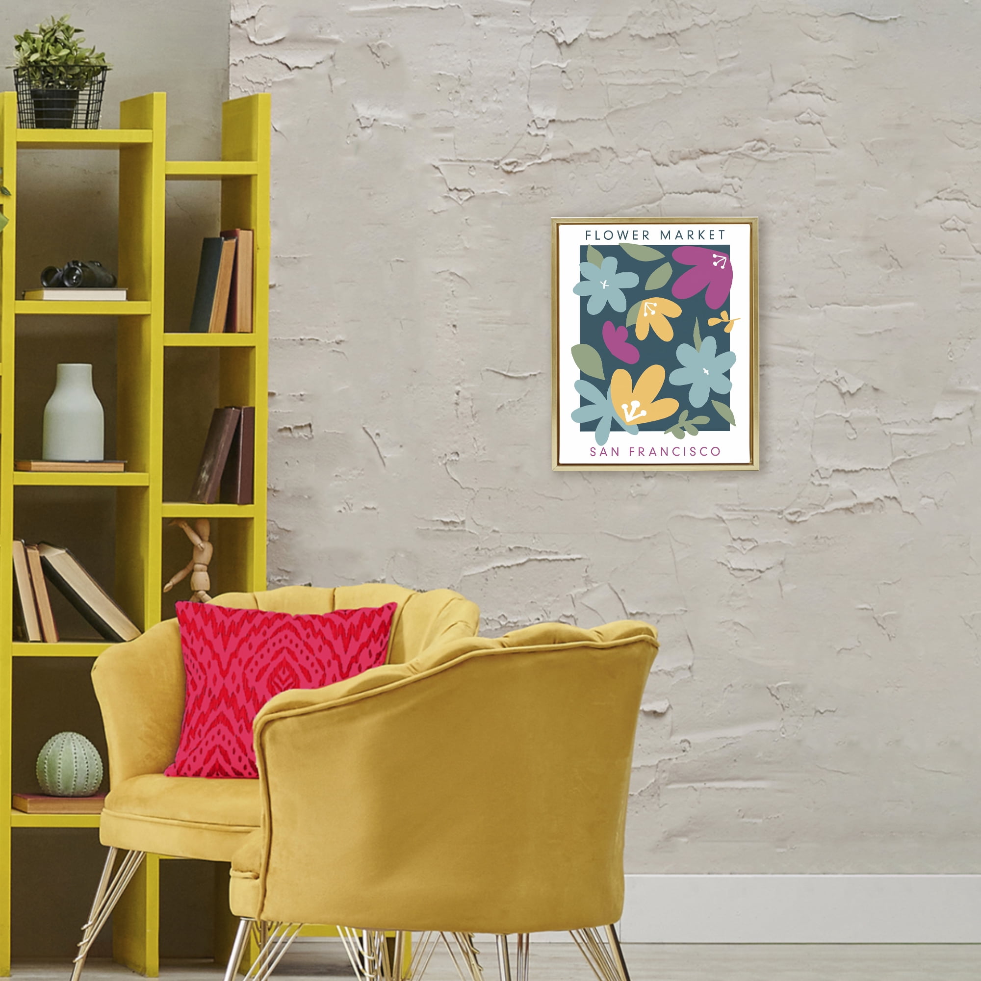 Stupell Industries Whimsical Flower Market Gold Framed Floater Canvas Wall Art, design by Anna Quach
