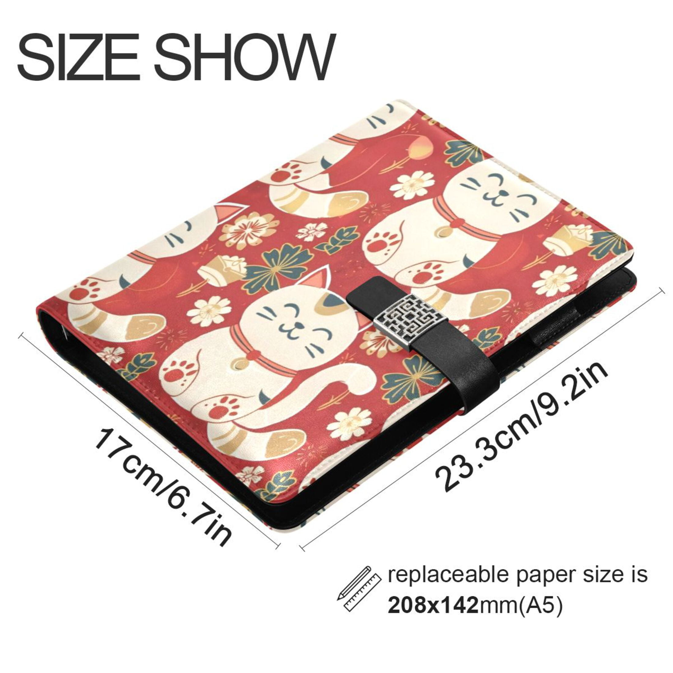 Leather Planner Leather Notebook Notebook Journal Binder Design Pen Pocket Design Convenient for Storage Lucky Cat
