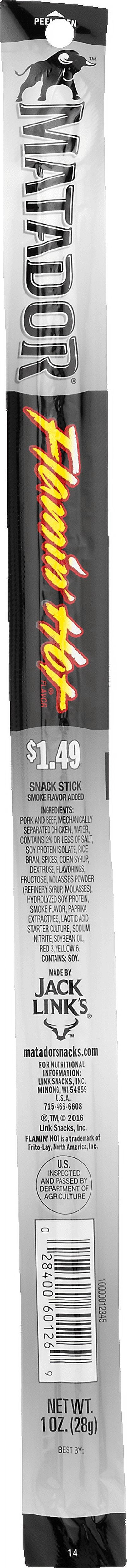 Matador Flamin Hot Snack Stick 1 oz. Wrapper