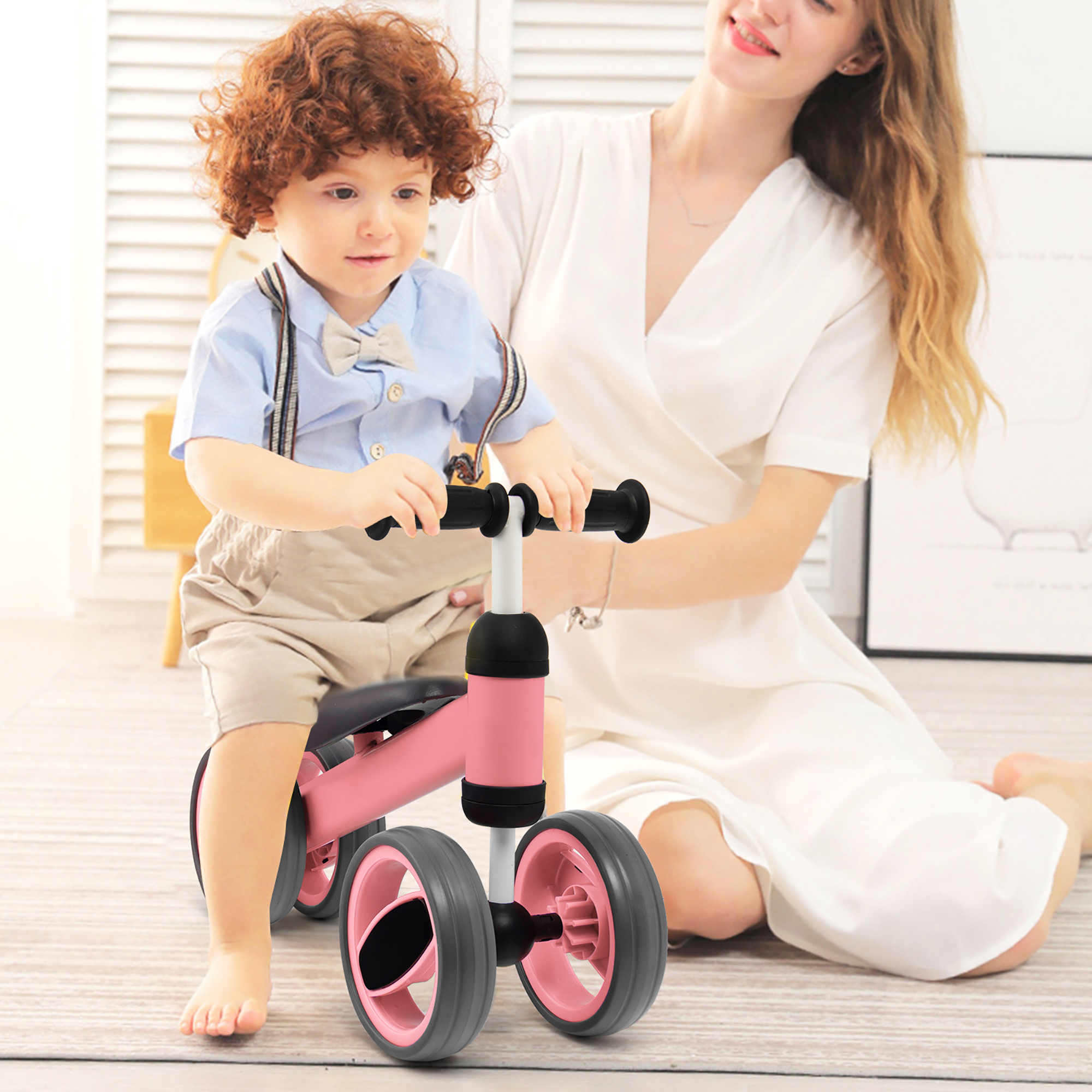 Costway Baby Balance Bike Toddler Riding Toys  w/ 4 Wheels Pink - image 2 of 10