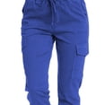 thumbnail image 4 of Pantalones cargo informales para mujer, pantalones holgados con cordón elástico de cintura media y bolsillo lateral, azul esmaltado L, 4 of 6