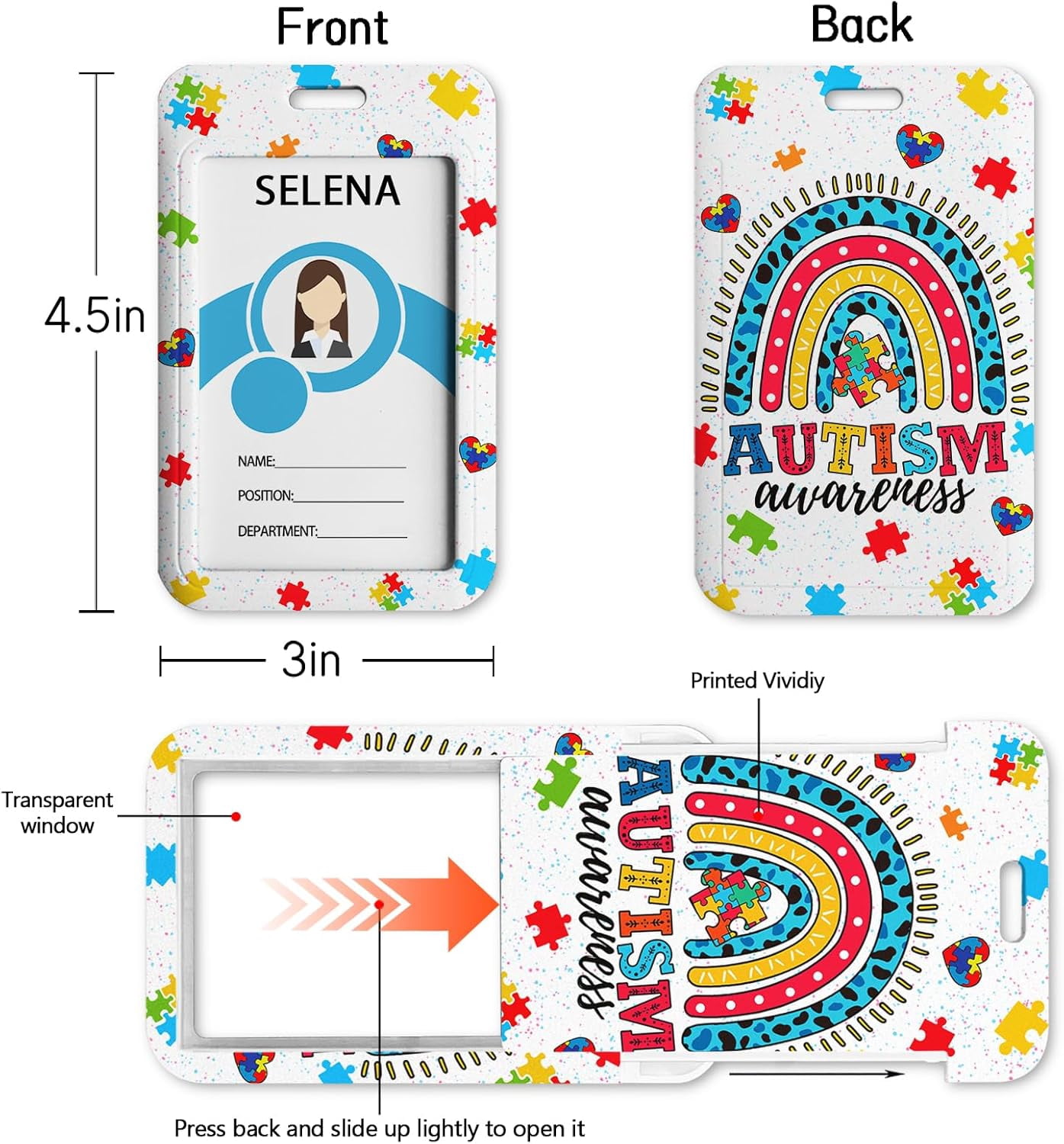 MaxxMarket ID Badge Holder with Lanyard, Autism Awareness Retractable Badge Holders Reels, Rainbow Breakaway Lanyards Keychain, Cute ID Holders for Women Teacher Nurse Nursing Doctor Student