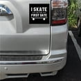 thumbnail image 2 of DistinctInk Custom Bumper Sticker - 3" x 3" Decorative Decal - Black Background - I Skate on the First Date, 2 of 2