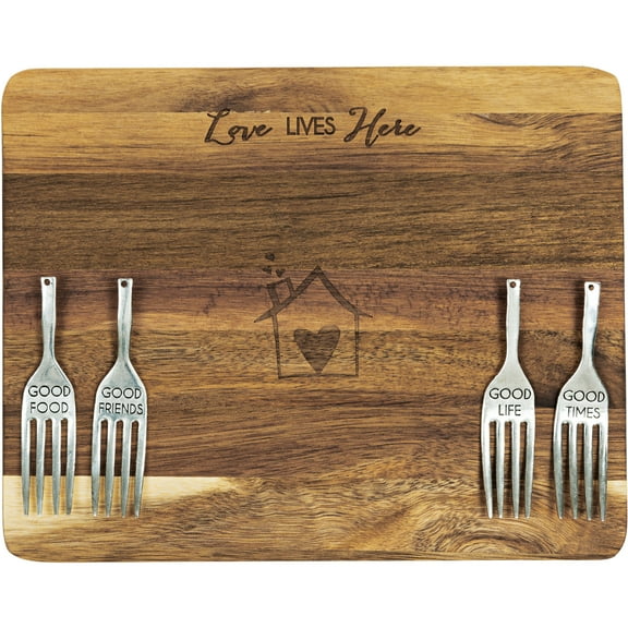 Love Lives Here - 9" Acacia Cheese/Bread Board Set