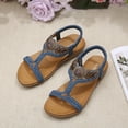 thumbnail image 7 of Juebong Women Rhinestones Roman Sandals Vintage T-Strap Peep Toe Sandal Shoes Low-heeled Slip On Shoes, Light Blue C, 8.5, 7 of 7