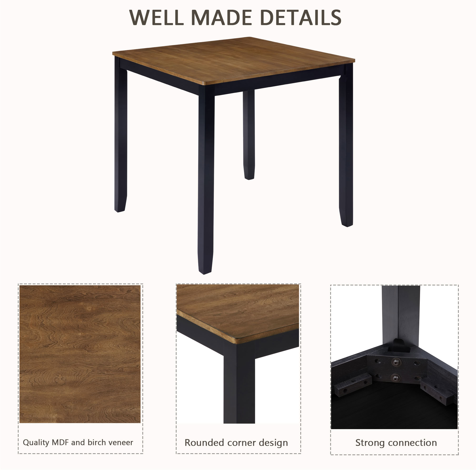 MAYEERTY 5-Piece Counter Height Dining Table Set with 4 Chairs, Farmhouse 4-Person Wooden Set for Small Kitchen Dining Room