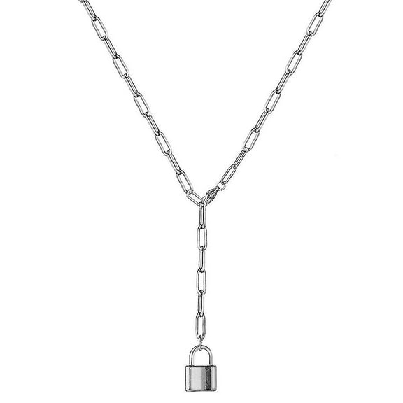 Stainless Steel Gold Silver Color Padlock Pendant Necklaces For Woman Punk Hip Hop Y Shape Padlock Pendant Necklace