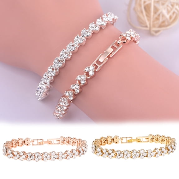 Soumake Shiny Rhinestone Inlaid Women Bracelet Adjustable Bangle For Party Anniversary Fashion