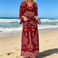 thumbnail image 2 of Bysome Women Dress Flower Print Long Sleeve V-Neck Dresses Summer Casual Women Dresses Size L Red, 2 of 5