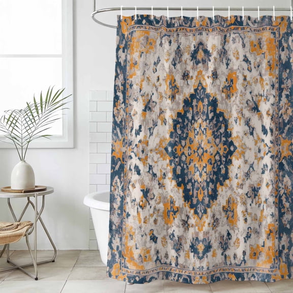 Boho Chic Ethnic Waterproof Fabric Shower Curtain,Orange Blue Vintage Tribes Waterproof Fabric Shower Curtain for Bathroom Curtains Bathtubs Hotel Shower Curtains with 12 Hooks Standard 66x72
