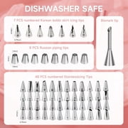 137Pcs Cake Decorating Kit with Turntable, Baking Supplies Set with Russian Piping Tips, Pastry Bags & Complete Tools for Beginners (Light Pink)