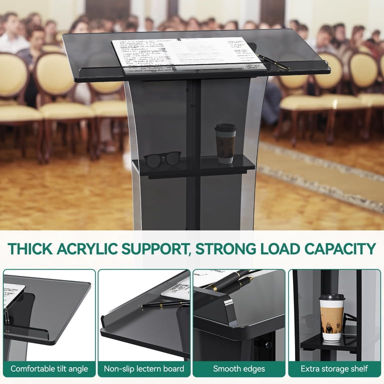 Acrylic Podium Stand - 45.3" Height, Adjustable Angle Lectern For Church, School, Wedding, Office (10mm Thick)