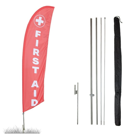 Vispronet - First Aid Feather Flag Kit - 13.5ft Swooper Flag Pole Set with a Ground Stake – Great for Businesses, Storefronts, Sales - Printed in The USA