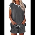 thumbnail image 2 of Conjunto de Pijama para Mujer, 2 Piezas, para Estar en Casa, con Camiseta de Corta y Pantalones Cortos, Ropa de Dormir Suave Gris M, 2 of 7