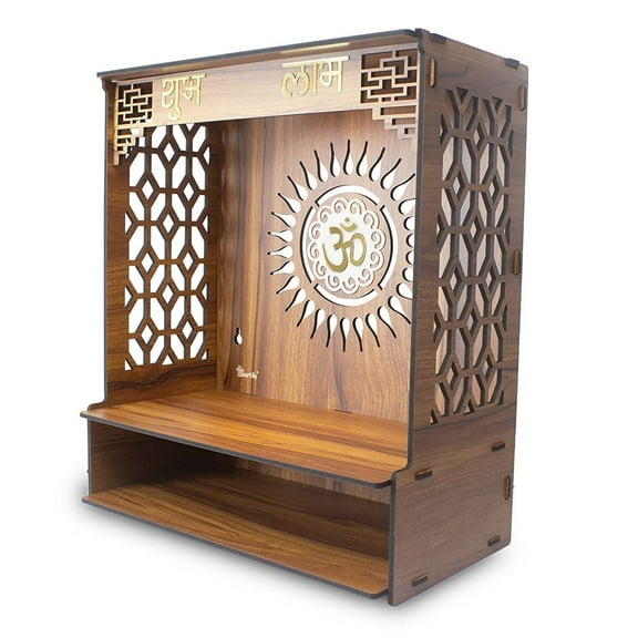 Devyom Wooden Temple Pooja Stand for Home Office with LED Spot Light