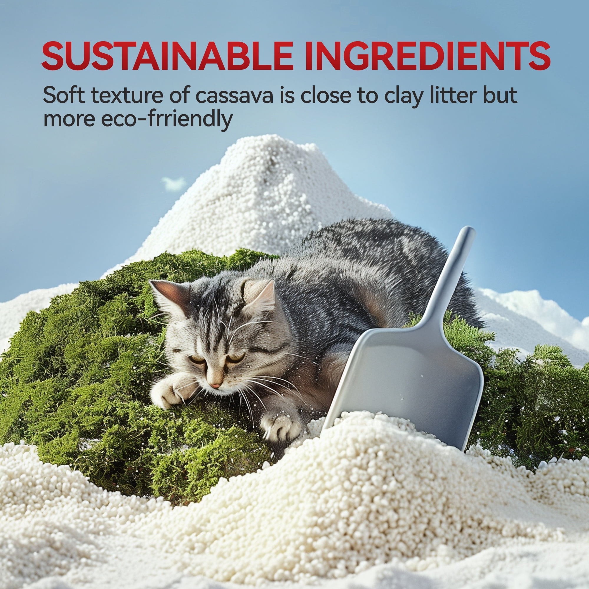 All For Paws Natural Cassava Grain Cat Litter, 10lb – Superior Clumping | Eco-Friendly | Low Dust | 24/7 Odor Control Cassava Kitty Litter, Unscented