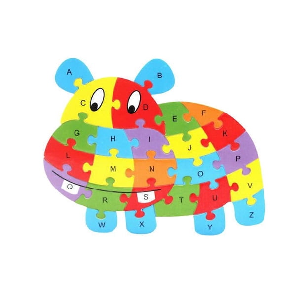 Wooden 26 English Letters Hippo Design Puzzle Blocks Toy Brain Games Jigsaw Toy Educational Toys Games