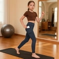 thumbnail image 2 of Miluxas Leggings with Pockets for Girl, Tummy Control High Waisted No Front Seam, Workout Gym Leggings Navy 12 Years, 2 of 9