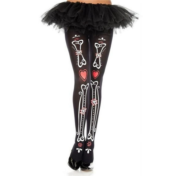 Music Legs Women's Women's Bone & Heart Print Pantyhose 37324-AS SHOWN