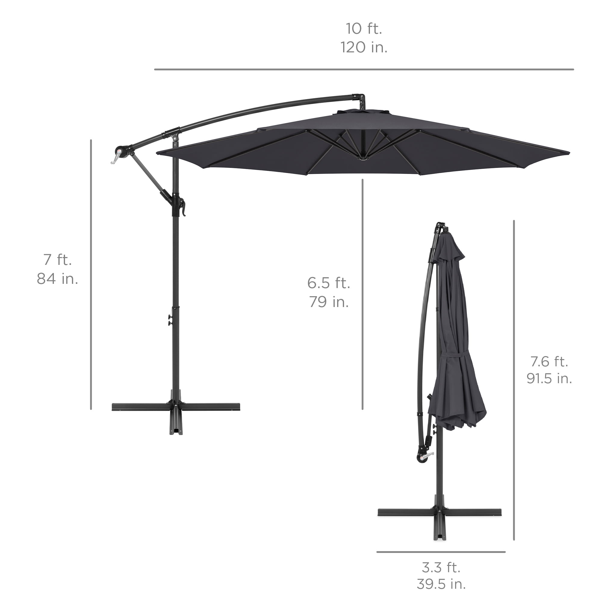 Best Choice Products 10ft Offset Hanging Outdoor Market Patio Umbrella w/ Easy Tilt Adjustment - Gray