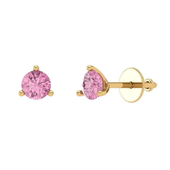 Clara Pucci 1Ct Pink Round Cut VVS1 Screw Back Stud 18k Solid hypoallergenic Gold Designer Earrings For April