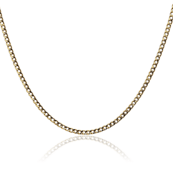 14K Solid Yellow Gold 2.5mm Curb Link Chain Necklace