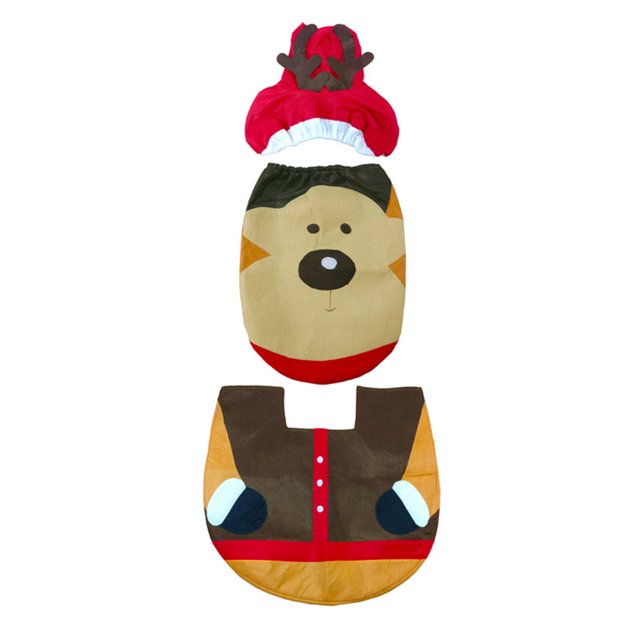 Matsuzay 1 Juego de almohadillas para pies de inodoro, tapa de asiento, adornos navideños, cubierta de asiento de inodoro de Papá Noel feliz y Kits de decoración para fiestas Juego de inodoro Elk