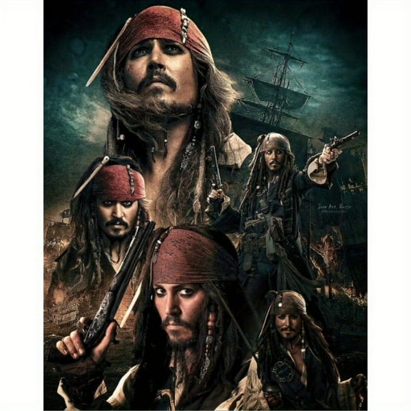 Adult DIY 5D Diamond Painting Kit, Pirates of the Caribbean Series Art Round Diamond, Full Diamond Diamond Embroidery Kit, Mosaic Cross Stitch Craft Home Wall Decoration