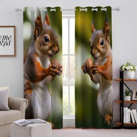 

Hyky Squirrel Nut Perforated Blackout Curtains 2-Pack Silver Grommet Design Various Sizes 55x39in