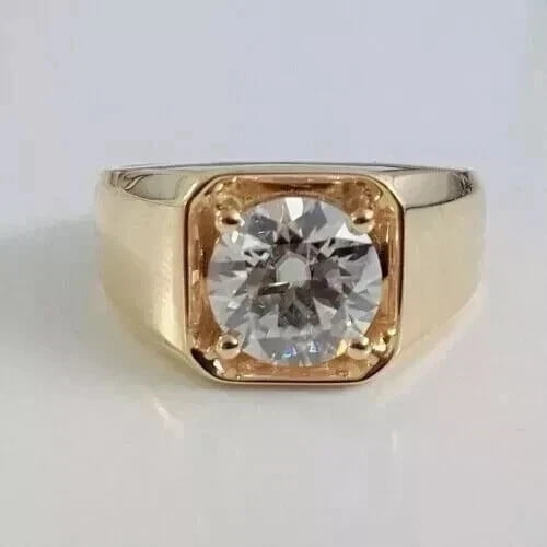 4Ct Round-Cut Lab Created Diamond Solitaire Men's Ring in 14K Yellow Gold Plated