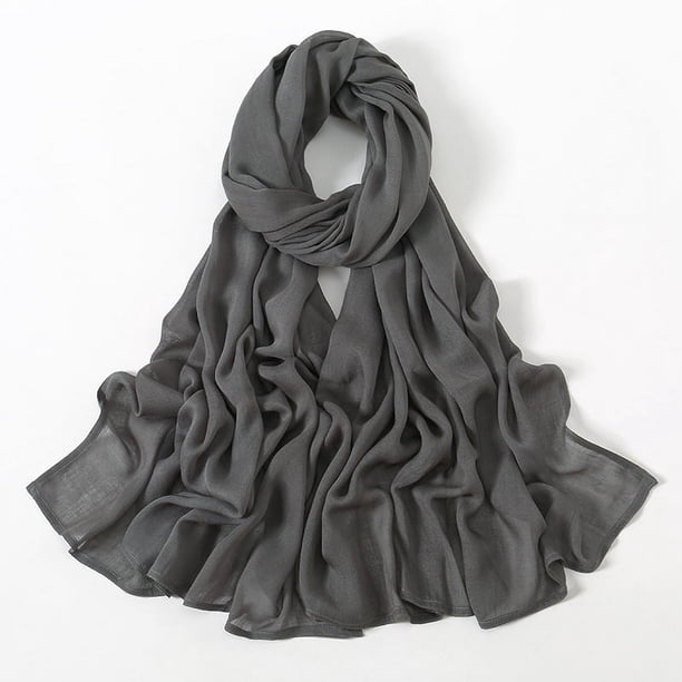 Nvzi Elegante bufanda personalizada, nueva bufanda de algodón con borde ancho de color sólido, bufanda protectora solar, bufanda simple y suave y versátil (gris oscuro)