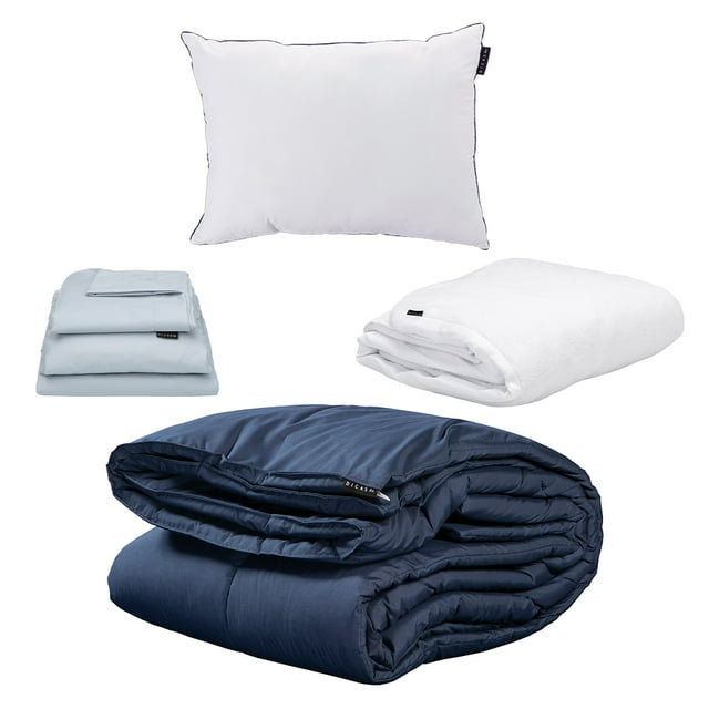 Edredón Individual Homy Azul + Protector Cloud + Sábanas Softy + Almohada One