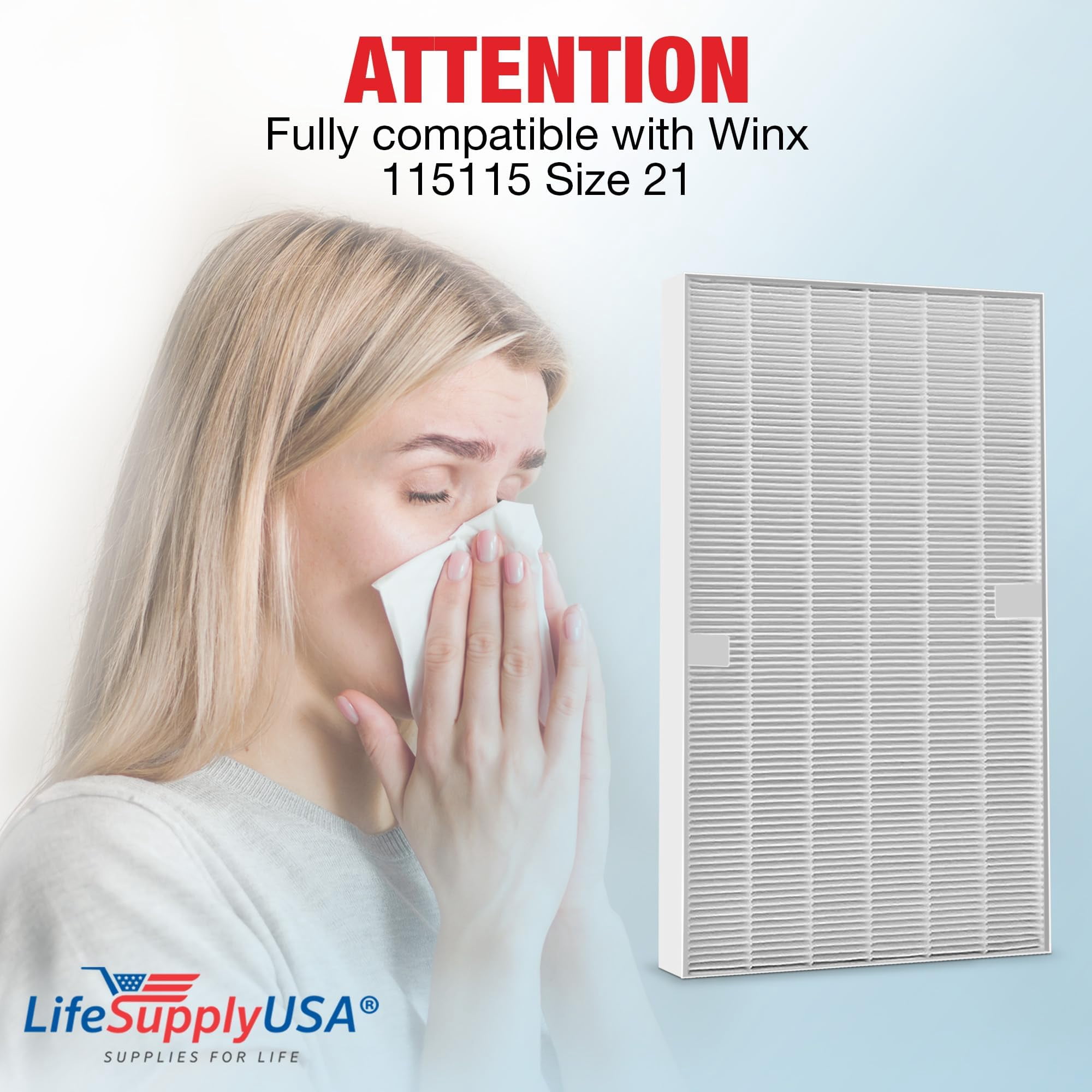 LifeSupplyUSA (4-Pack) HEPA Filter Replacement Compatible with Winix 115115 / PlasmaWave WAC Air Purifiers, Size 21