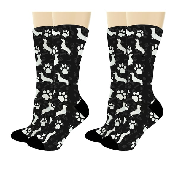 ThisWear Dog Socks Dachshund Paws Socks Dog Novelty Socks Dachshund Dog Gift Set 2-Pairs Novelty Crew Socks