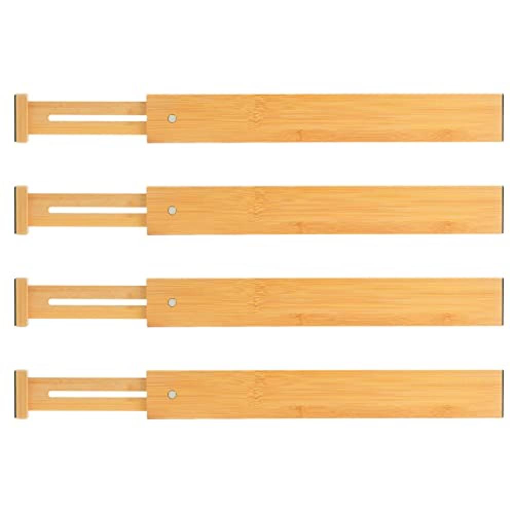4PC 16.8-21.8 Inches Adjustable Bamboo Drawer Dividers, Expandable Kitchen Drawer Organizer for Large Utensils, Drawer Separators Organizationw